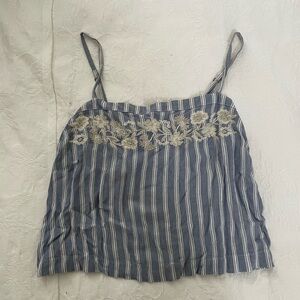Hollister Blue and White Striped Camisole with Floral Embroidery